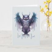 独自の紫色のフクロウを作成する カード (黄色い花)