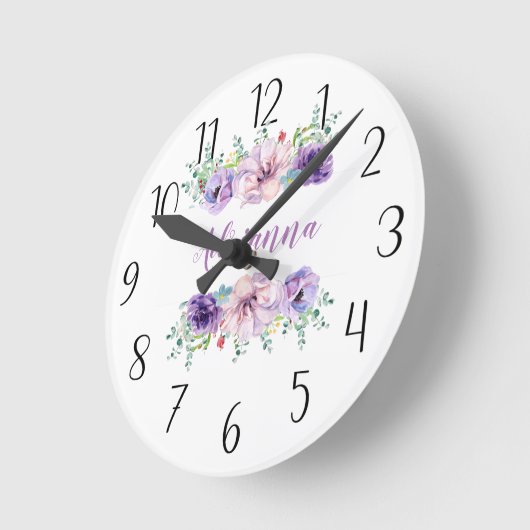 独自の紫色のフローラ ラウンド壁時計 (傾斜)