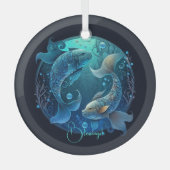 独自の紫色の天の魚座を作成〔占星術の〕十二宮図 ガラスオーナメント (正面)