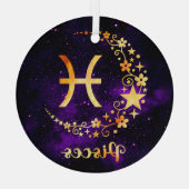 独自の紫色の天の魚座を作成〔占星術の〕十二宮図 ガラスオーナメント (裏面)