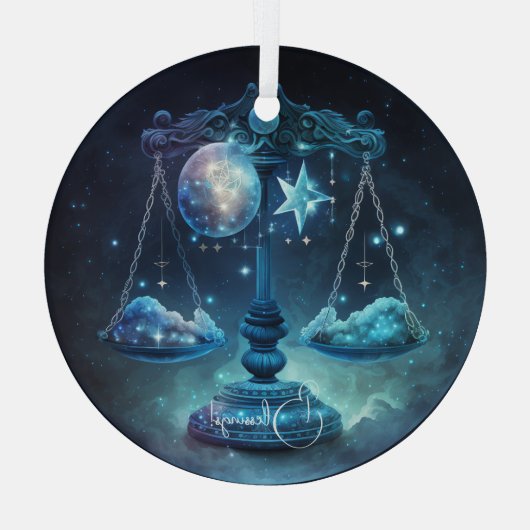 独自の紫色の天秤座の作成〔占星術の〕十二宮図 ガラスオーナメント (裏面)
