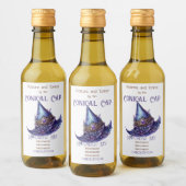 独自の紫色の宝石で飾られたドラゴンウィッチハットを作成 ワインラベル (ボトル)