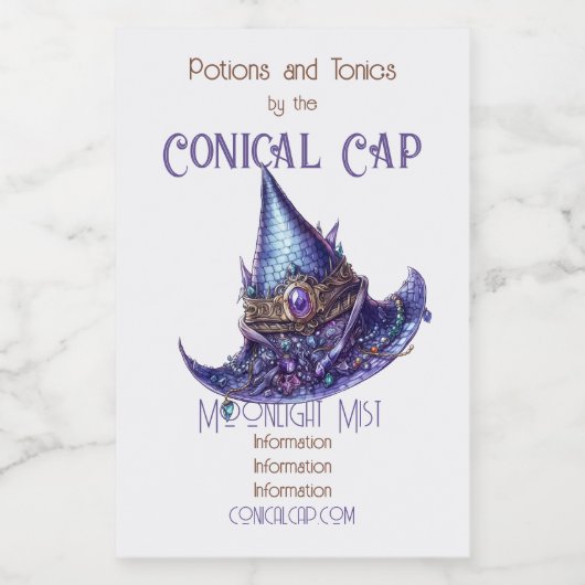 独自の紫色の宝石で飾られたドラゴンウィッチハットを作成 ワインラベル (シングルラベル)