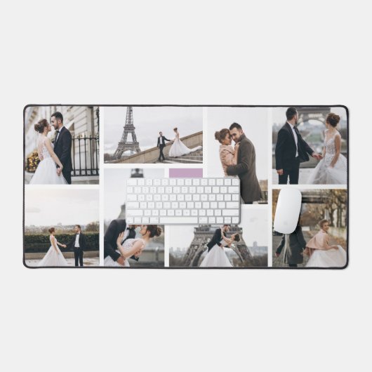 独自の紫色の8モノグラムのフォトコラージュを作成 デスクマット (キーボード&マウス)