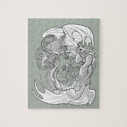 独自の絡み合ったドラゴンに色を付ける ジグソーパズル (縦)
