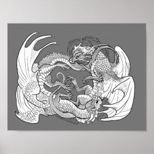 独自の絡み合ったドラゴンに色を付ける ポスター