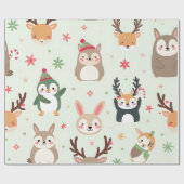 独自の緑のかわいいを作成する友達の動物 ラッピングペーパー (フラット)