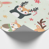 独自の緑のかわいいを作成する友達の動物 ラッピングペーパー (角)