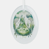 独自の緑のファンタジー城の風景を作成 ガラスオーナメント (正面左)