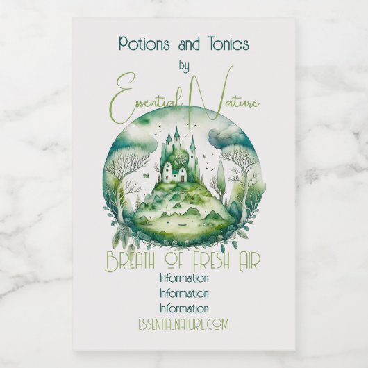 独自の緑のファンタジー城の風景を作成 ワインラベル (シングルラベル)