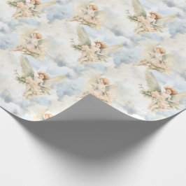 独自の緑の天使とピンクのバラを作成 ラッピングペーパー