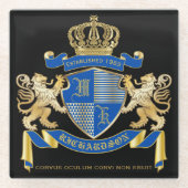 独自の腕のコートを作る青い金ゴールドの紋章 ガラスコースター (正面)