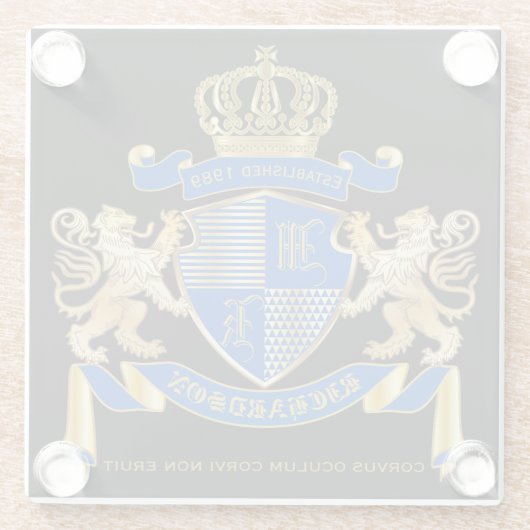 独自の腕のコートを作る青い金ゴールドの紋章 ガラスコースター (裏面)