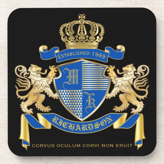 独自の腕のコートを作る青い金ゴールドの紋章 コースター (正面)