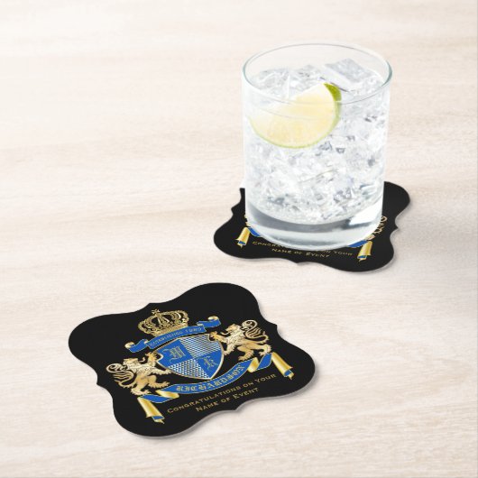 独自の腕のコートを作る青い金ゴールドの紋章 ペーパーコースター (インサイチュ)