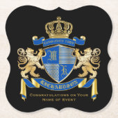 独自の腕のコートを作る青い金ゴールドの紋章 ペーパーコースター (正面)