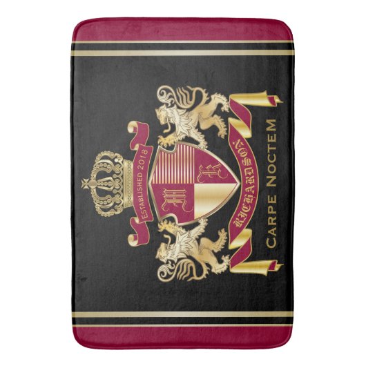 独自の腕のコートを作成赤い金ゴールドの紋章 バスマット (正面縦)