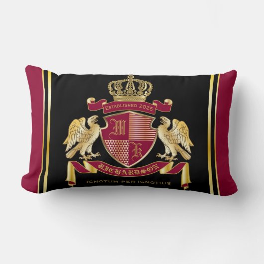 独自の腕章を作成赤い金ゴールドの紋章 ランバークッション (正面)