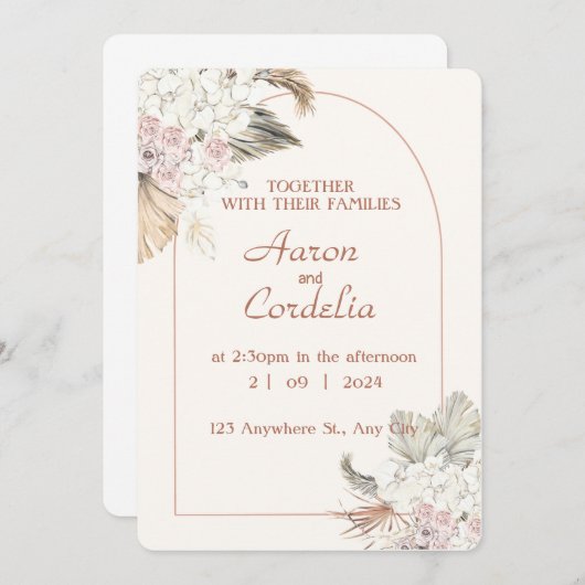 独自の自然な素朴bohoフローラの結婚作成 招待状 (正面/裏面)
