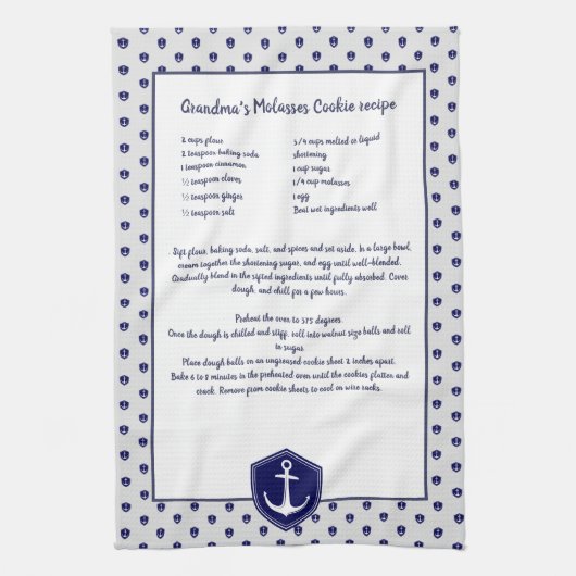 独自の航海のいかりレシピの適用領域の作成 キッチンタオル (縦)