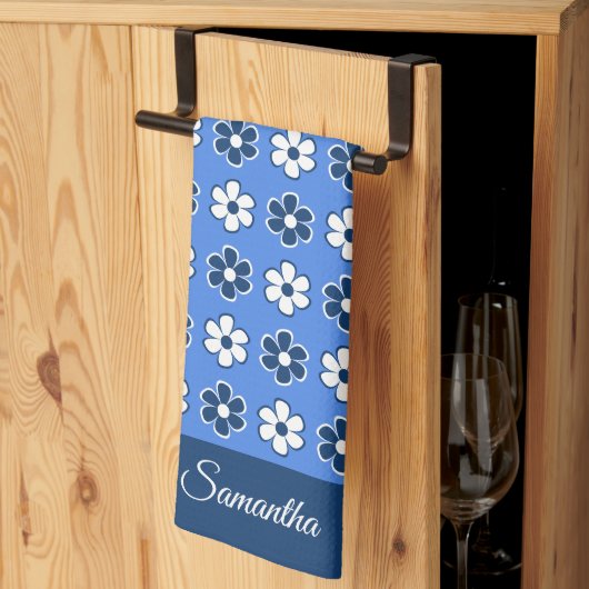 独自の色を選択 – おもしろいレトロ花パターン キッチンタオル (三つ折り)