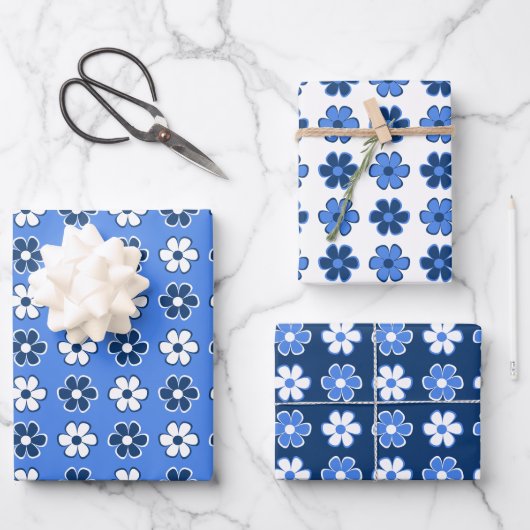 独自の色を選択 – おもしろいレトロ花 ラッピングペーパーシート (正面)