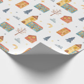 独自の色選択クリスマスビレッジを作成 ラッピングペーパー (角)