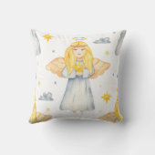 独自の色選択ハートと星天使を作成 クッション (裏面)