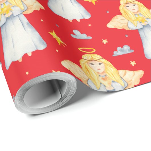 独自の色選択ハートと星天使を作成 ラッピングペーパー (ロールコーナー)