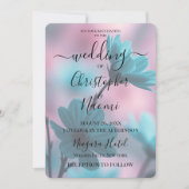 独自の花を作成するティール（緑がかった色） 招待状 (正面)