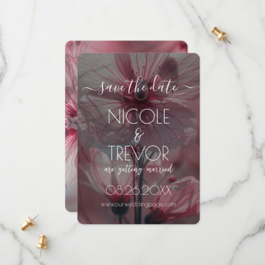 独自の花を作成 – ピンクの半透明の花 セーブザデート (正面/裏面インサイチュ)