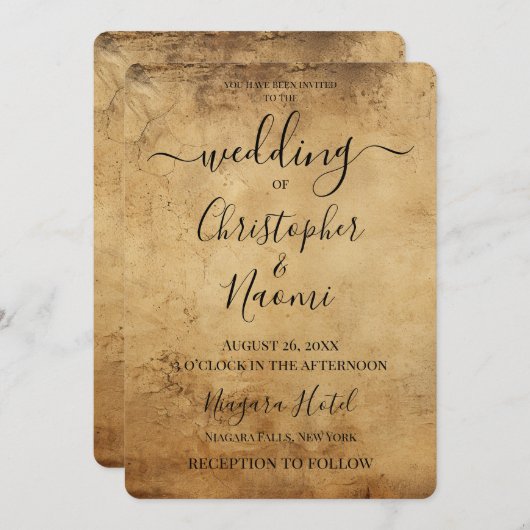 独自の茶色のセピアヴィンテージ素朴紙 招待状 (正面/裏面)