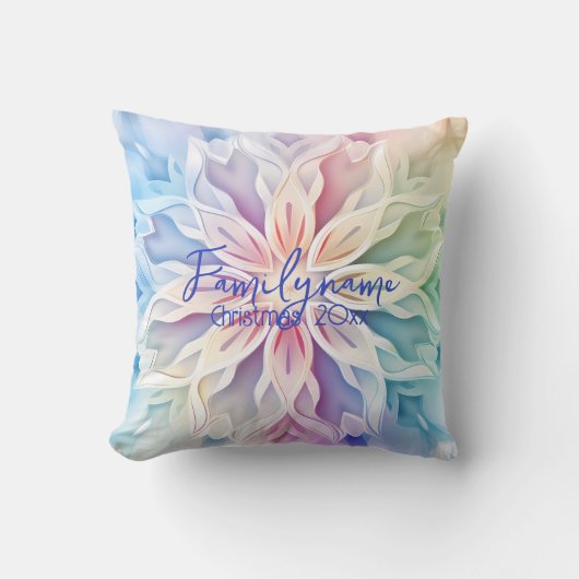 独自の虹のクリスマススノーフレークを作成 クッション (正面)