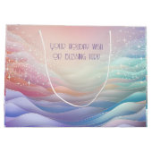 独自の虹のクリスマススノーボードを作成 ラージペーパーバッグ (裏面)