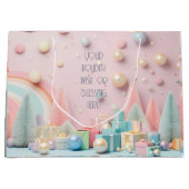 独自の虹のクリスマスツリーとプレゼントを作成 ラージペーパーバッグ (正面)