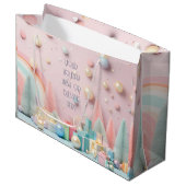 独自の虹のクリスマスツリーとプレゼントを作成 ラージペーパーバッグ (正面アングル)