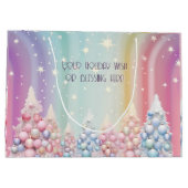 独自の虹のクリスマスツリーと星を作成 ラージペーパーバッグ (裏面)