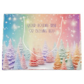 独自の虹のクリスマスツリーの森を作成 ラージペーパーバッグ (正面)