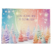 独自の虹のクリスマスツリーの森を作成 ラージペーパーバッグ (裏面)