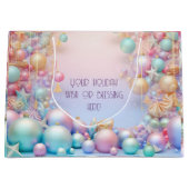 独自の虹のクリスマスバウブルと星を作成 ラージペーパーバッグ (正面)