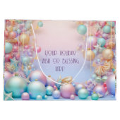 独自の虹のクリスマスバウブルと星を作成 ラージペーパーバッグ (裏面)