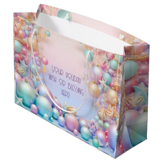 独自の虹のクリスマスバウブルと星を作成 ラージペーパーバッグ (裏面アングル)