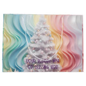 独自の虹のクリスマスホワイトツリーを作成 ラージペーパーバッグ (裏面)