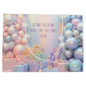 独自の虹のクリスマスボードボールを作成する ラージペーパーバッグ (裏面)