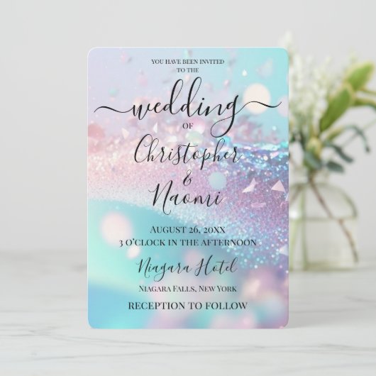 独自の虹色のピンクとシアンを作成結婚する 招待状 (スタンド正面)