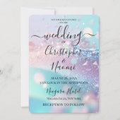 独自の虹色のピンクとシアンを作成結婚する 招待状 (正面)