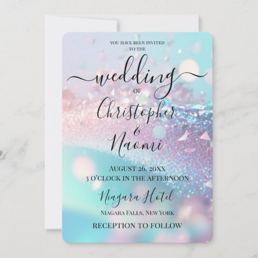 独自の虹色のピンクとシアンを作成結婚する 招待状 (正面)