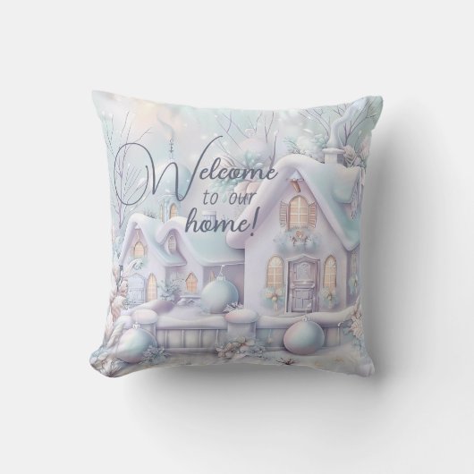 独自の虹色の冬の雪のコテージを作成 クッション (正面)