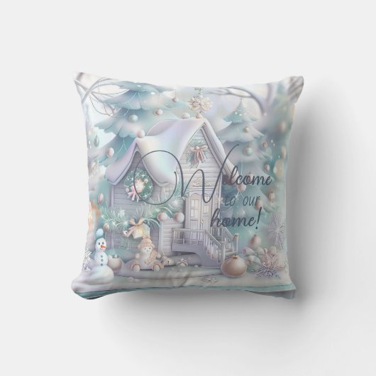 独自の虹色の冬の雪のコテージを作成 クッション (正面)