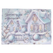 独自の虹色の冬の雪のコテージを作成 ラージペーパーバッグ (裏面)